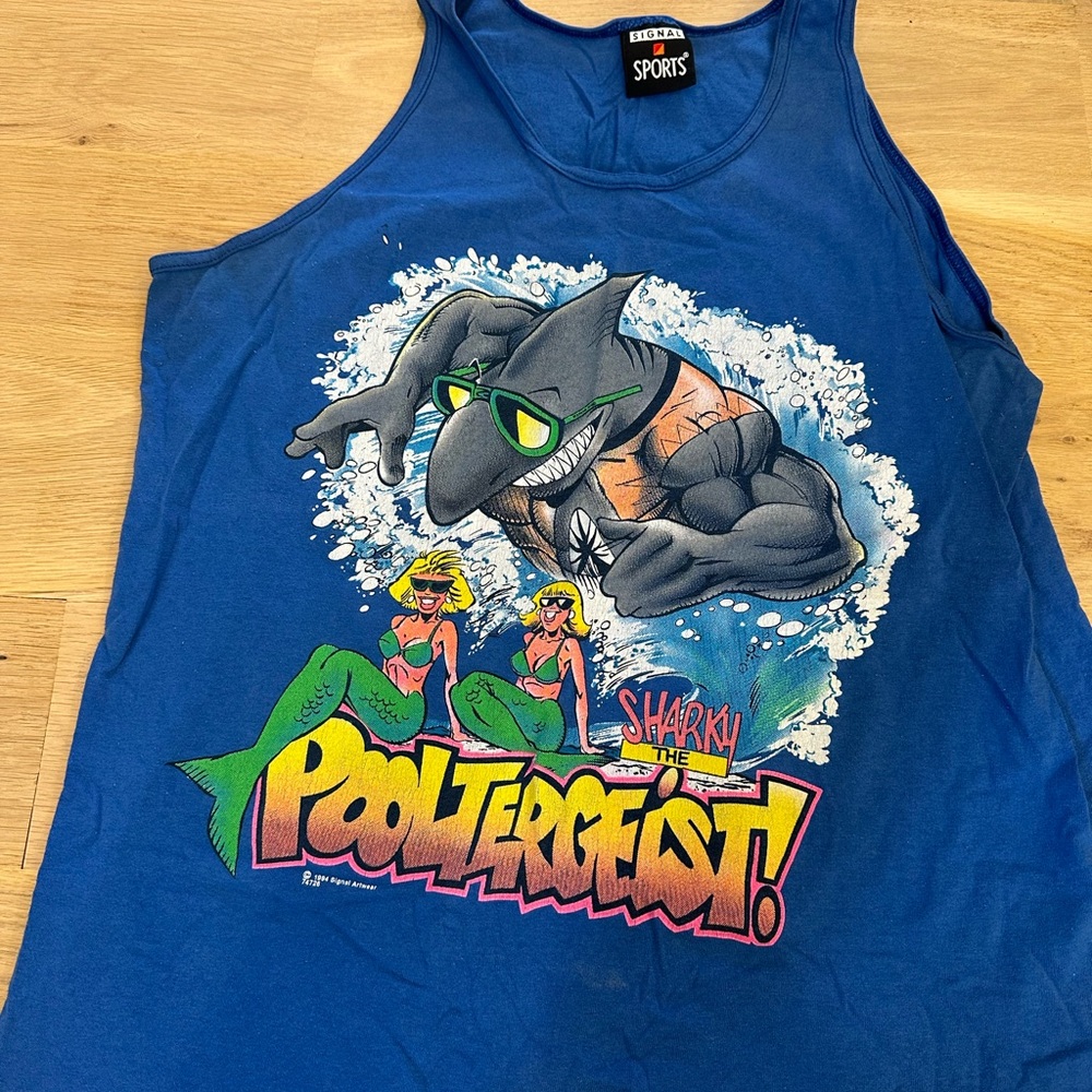 Vintage Blue Sharky the Pooltergeist Tank Top